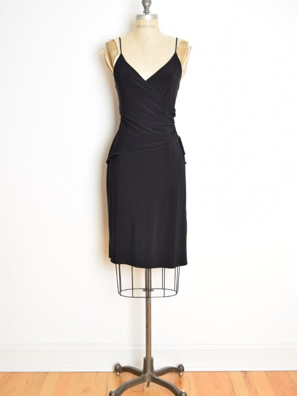 vintage Y2K party dress black knit whimsigoth draped wrap cocktail slip M L